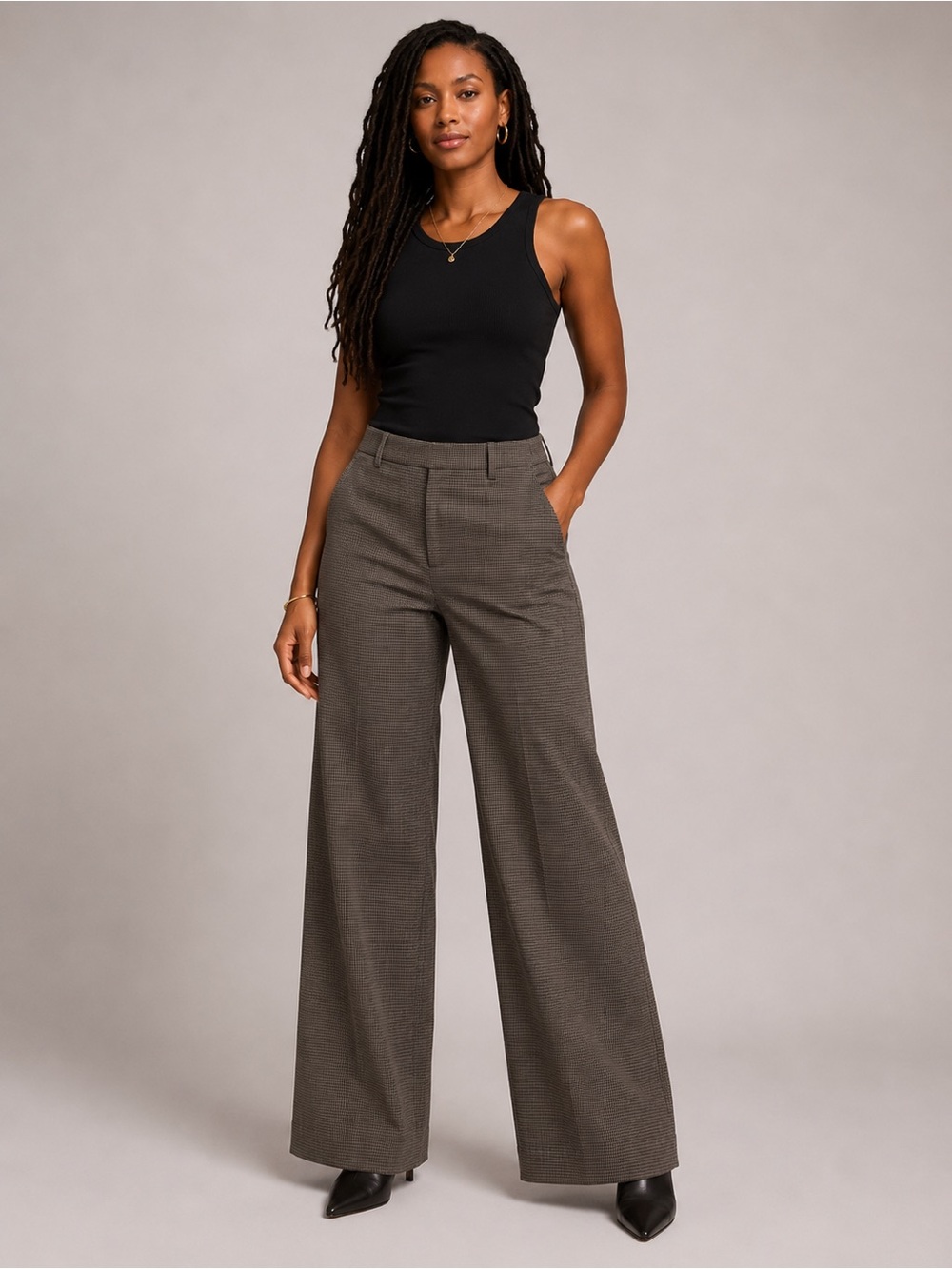 Charter Club Wide-Leg Houndstooth Pants in Brown and Black Size 8 Petite